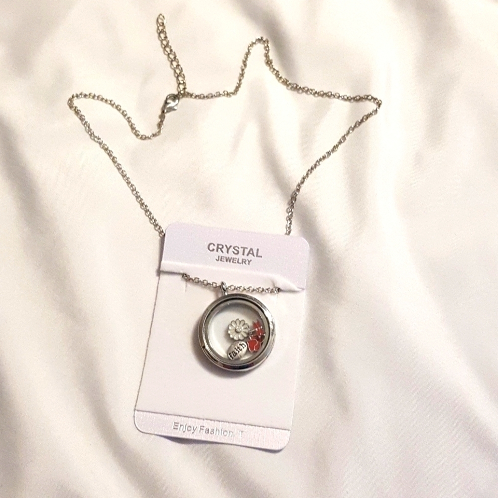 Women's Crystal Jewelry Floating charm round pendant with 18" chain